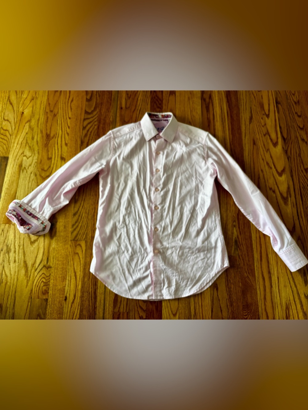 Robert Graham Pink Shirt with Multicolor Floral Collar Trim